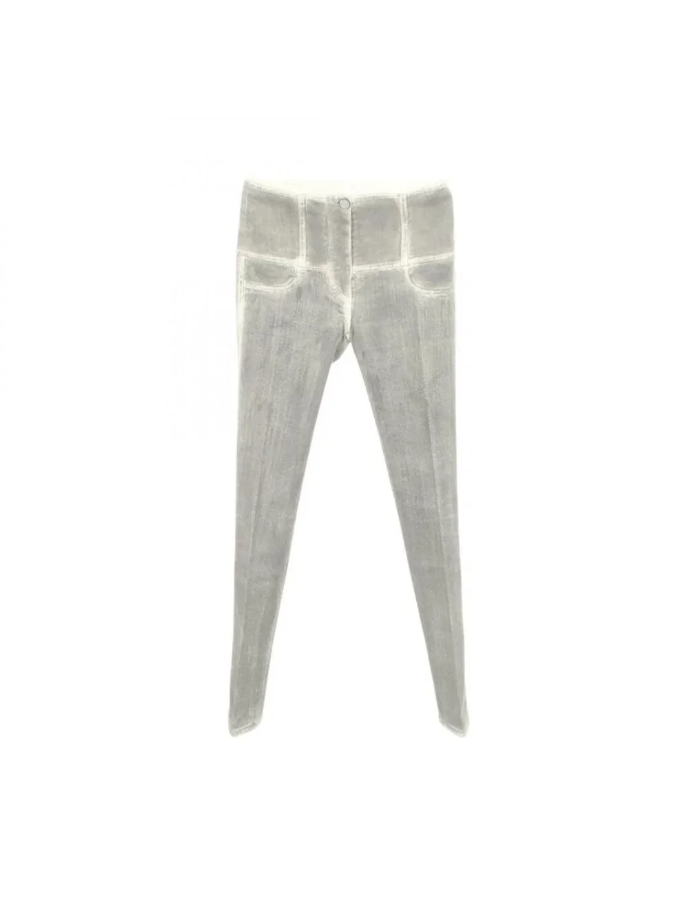Chanel Denim Pants CC Logo Button Washout Skinny Cotton